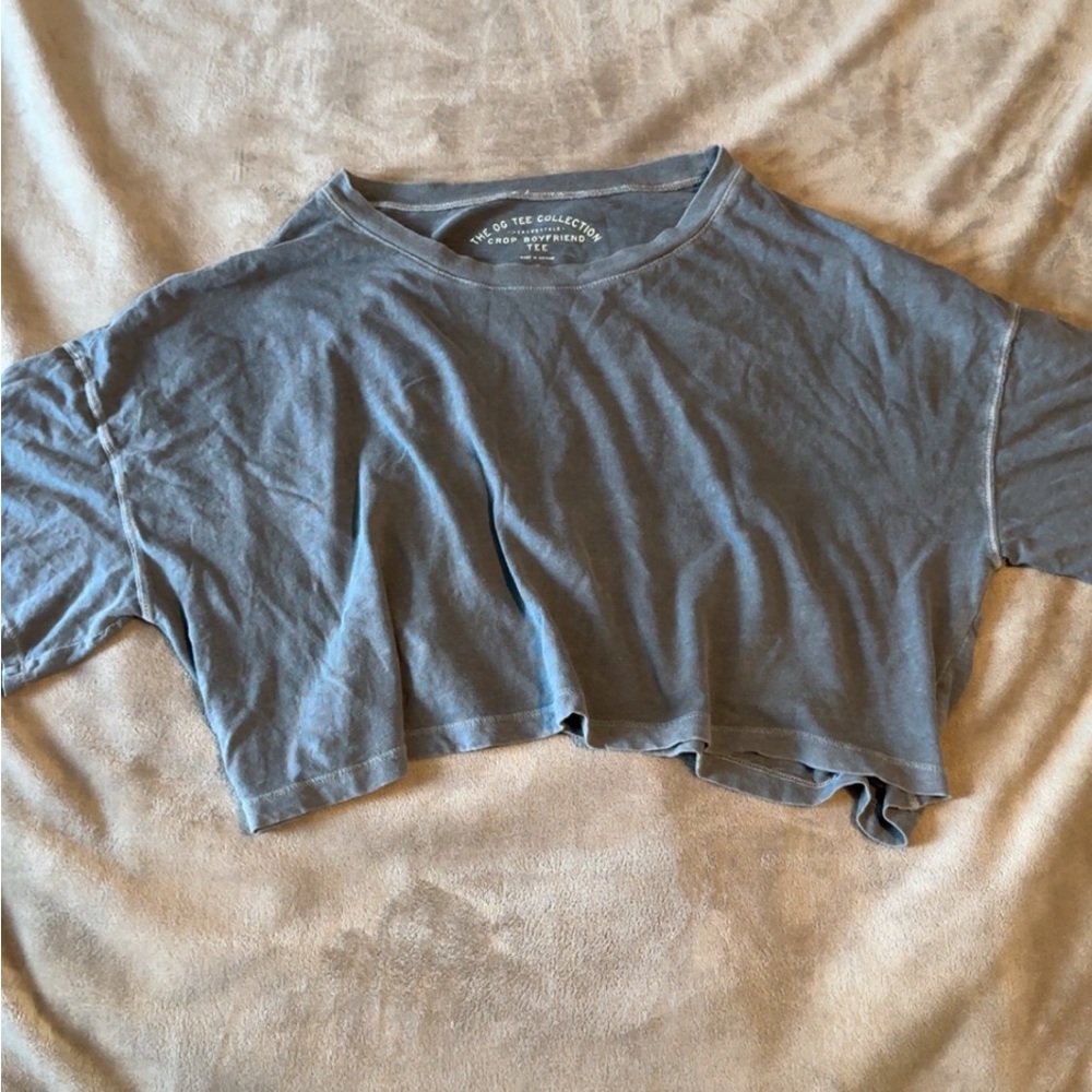 Blue Cropped Hollister Boyfriend Tee